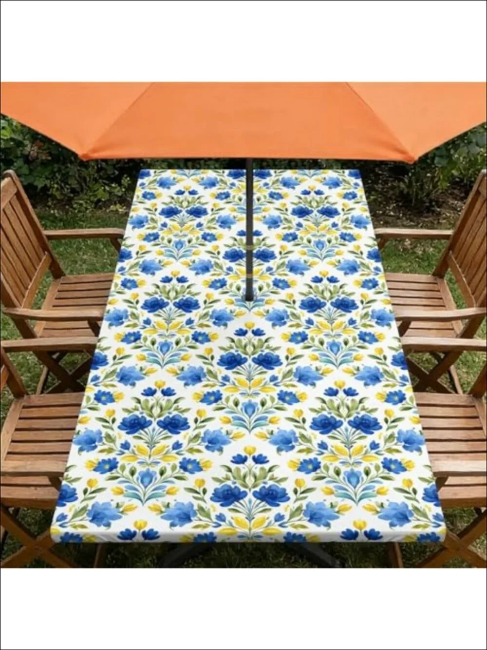 Rectangle Outdoor Tablecloth Waterproof Umbrella Hole Zipper Stretch Edge